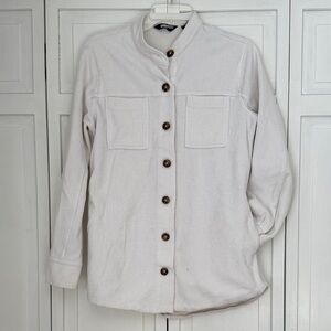 Lands End White Corduroy Button-Up Shirt with Brown Buttons